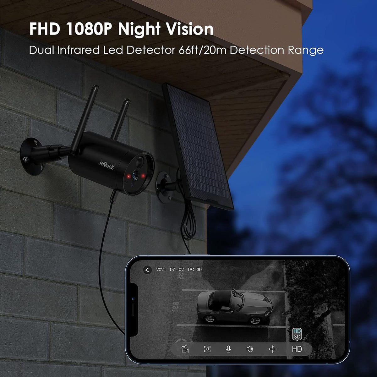 Solar Security Camera Wireless Outdoor 1080p Night Vision G3841