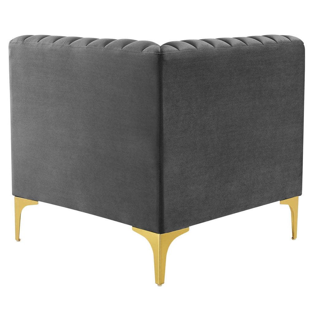 Gray Channel Tufted Performance Velvet 4-Seater Sofa O36474