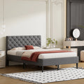 Gray Upholstered Full Platform Bed with Tufted Headboard J788270