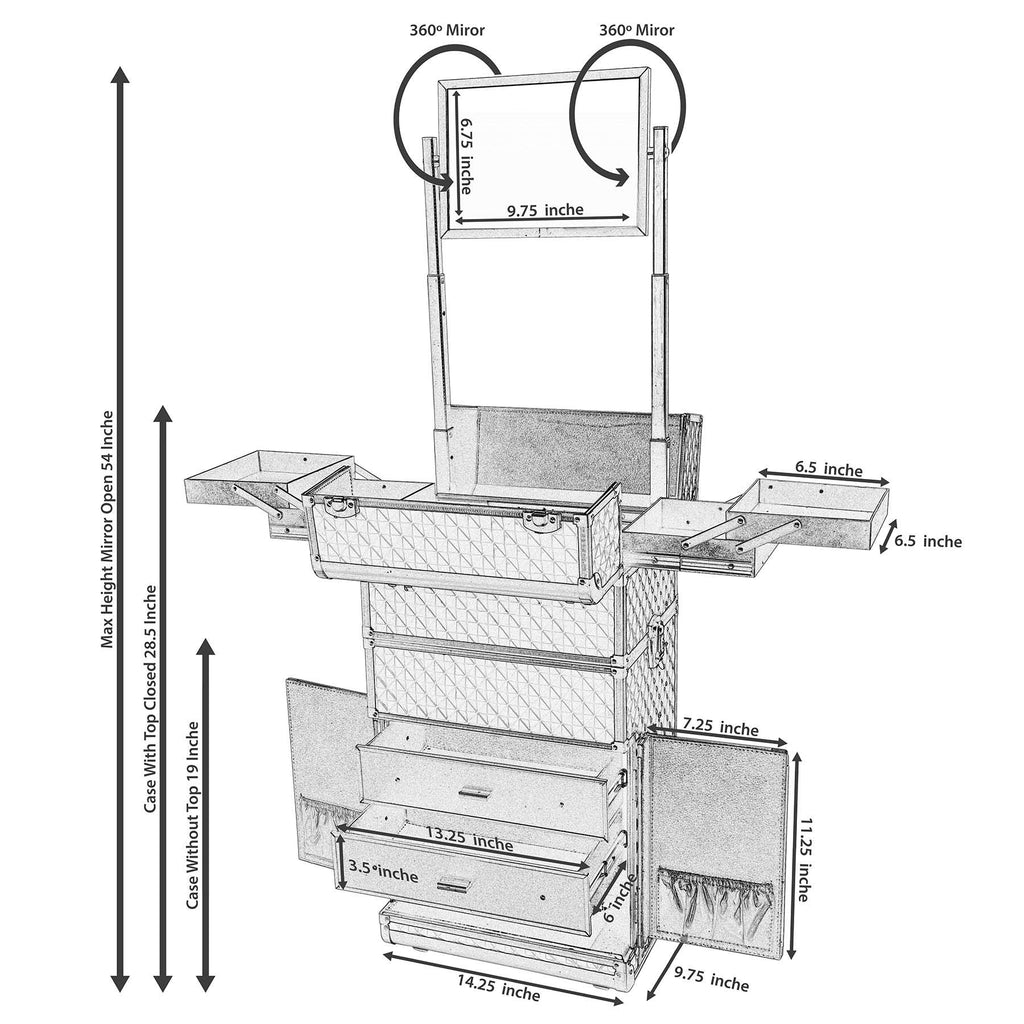 Gold Rolling Train Case Trolley Case V599