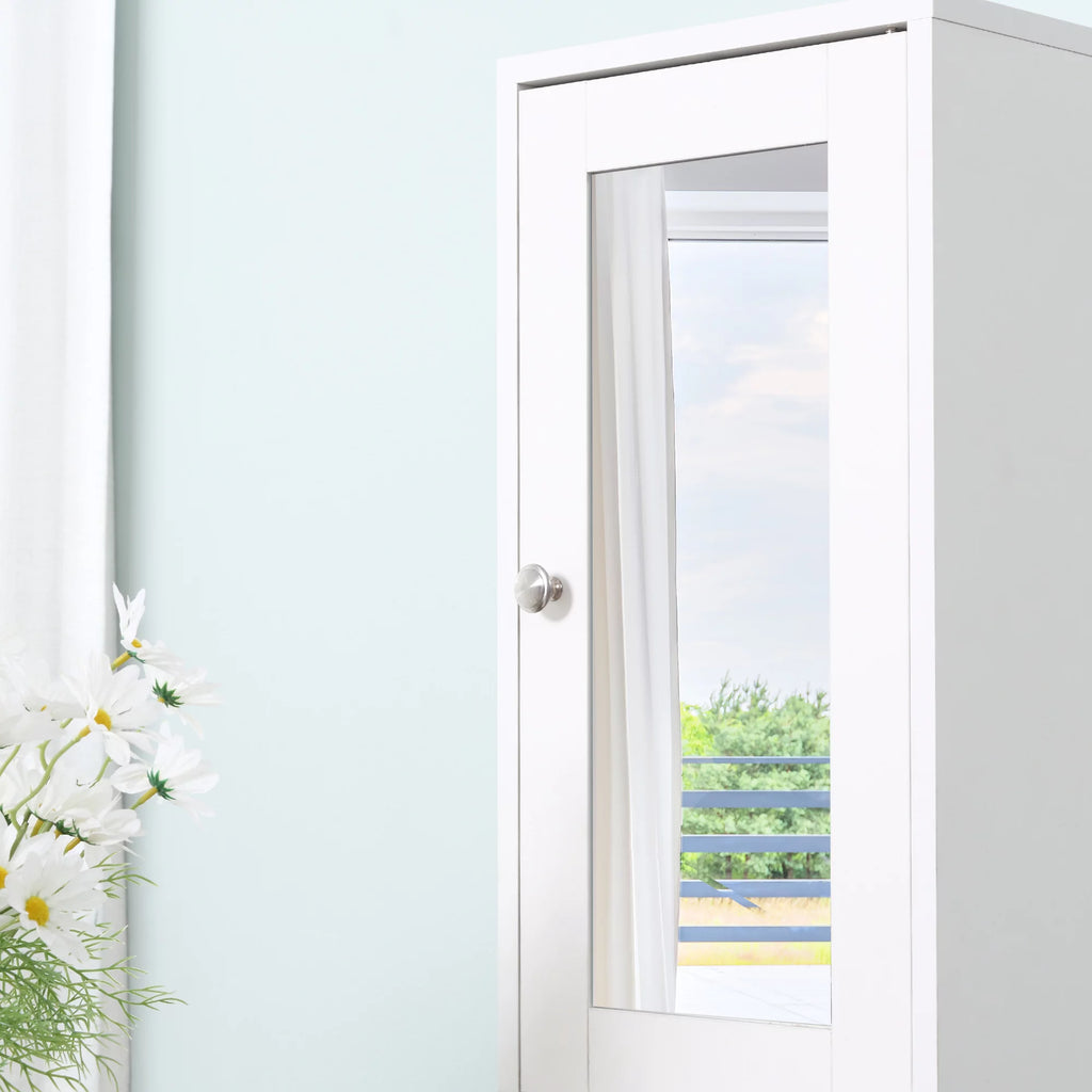 Tall White Wooden Bathroom Storage Cabinet with Mirror U6492