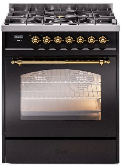 30 Dual Fuel Propane Gas Range in Black with Brass Trim T689220