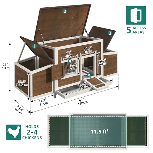 11.5ft² Wooden Chicken Coop with 2 Nesting Boxes U581173