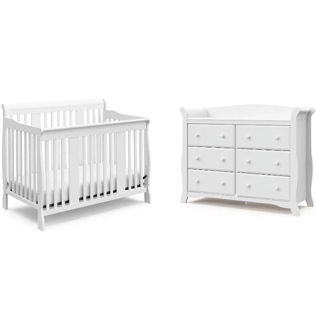 Convertible Baby Crib and 6-Drawer Double Dresser Set in Pure White N8782