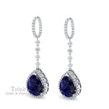 2.0 Carat Pear Shape Blue Sapphire Diamond Dangle Earrings, Sterling Silver Clip On P64793