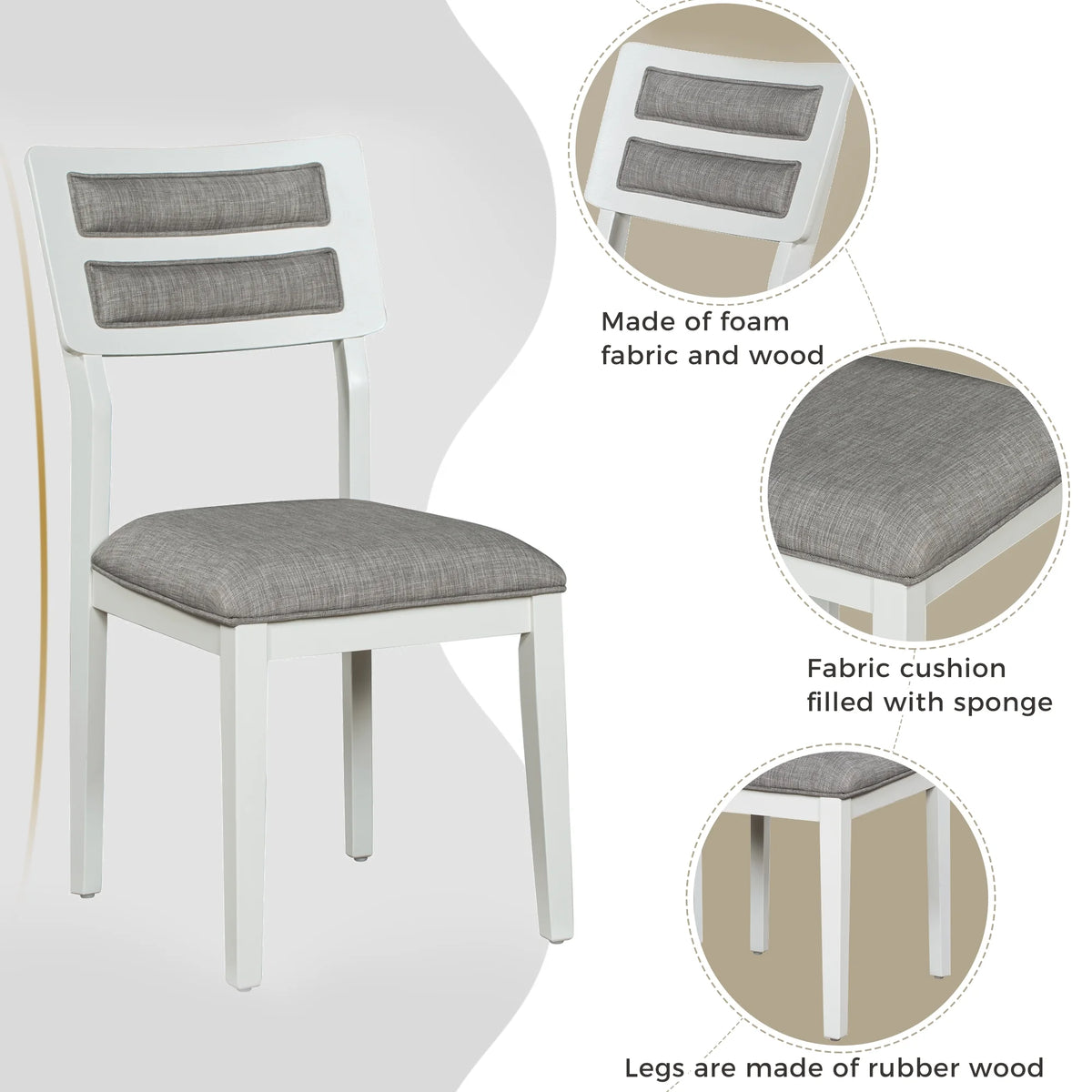 6 Piece Dining Table and Chair Set with 4 Upholstered Chairs and Bench L542