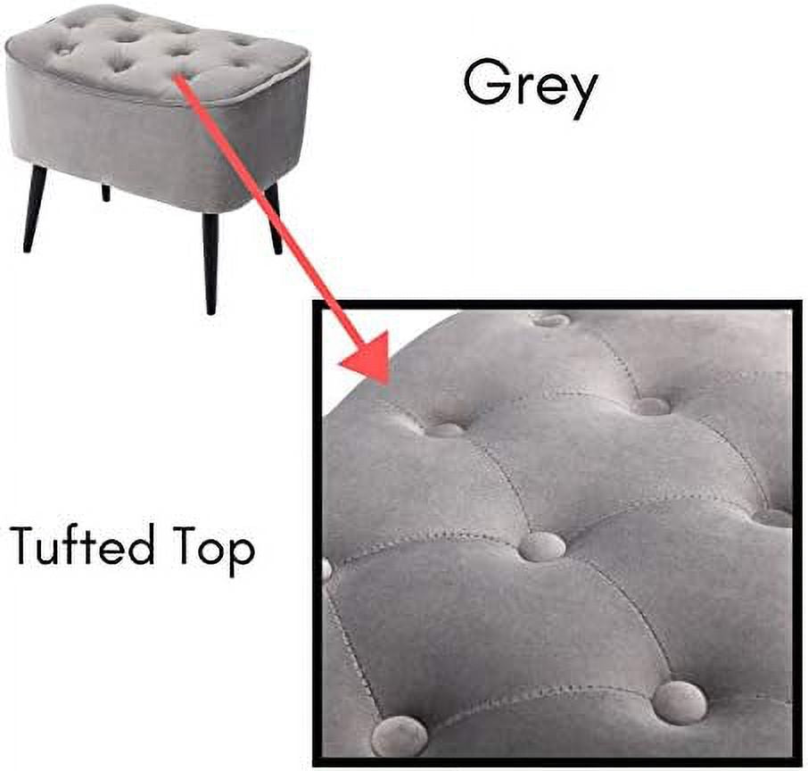 Tufted Curve Tan Velvet Ottoman Foot Stool with Steel Legs V7158