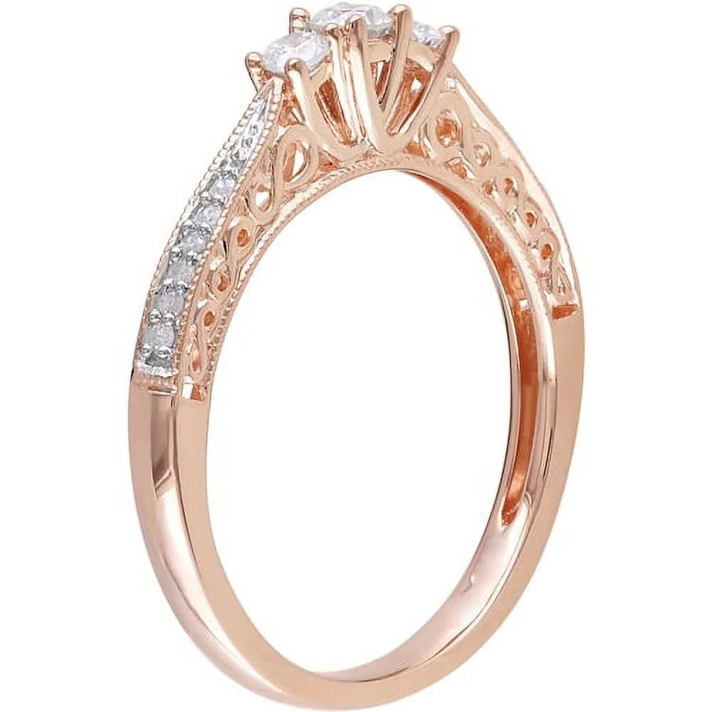 1/4 Carat T.W. Diamond 10kt Rose Gold Three Stone Engagement Ring P2954
