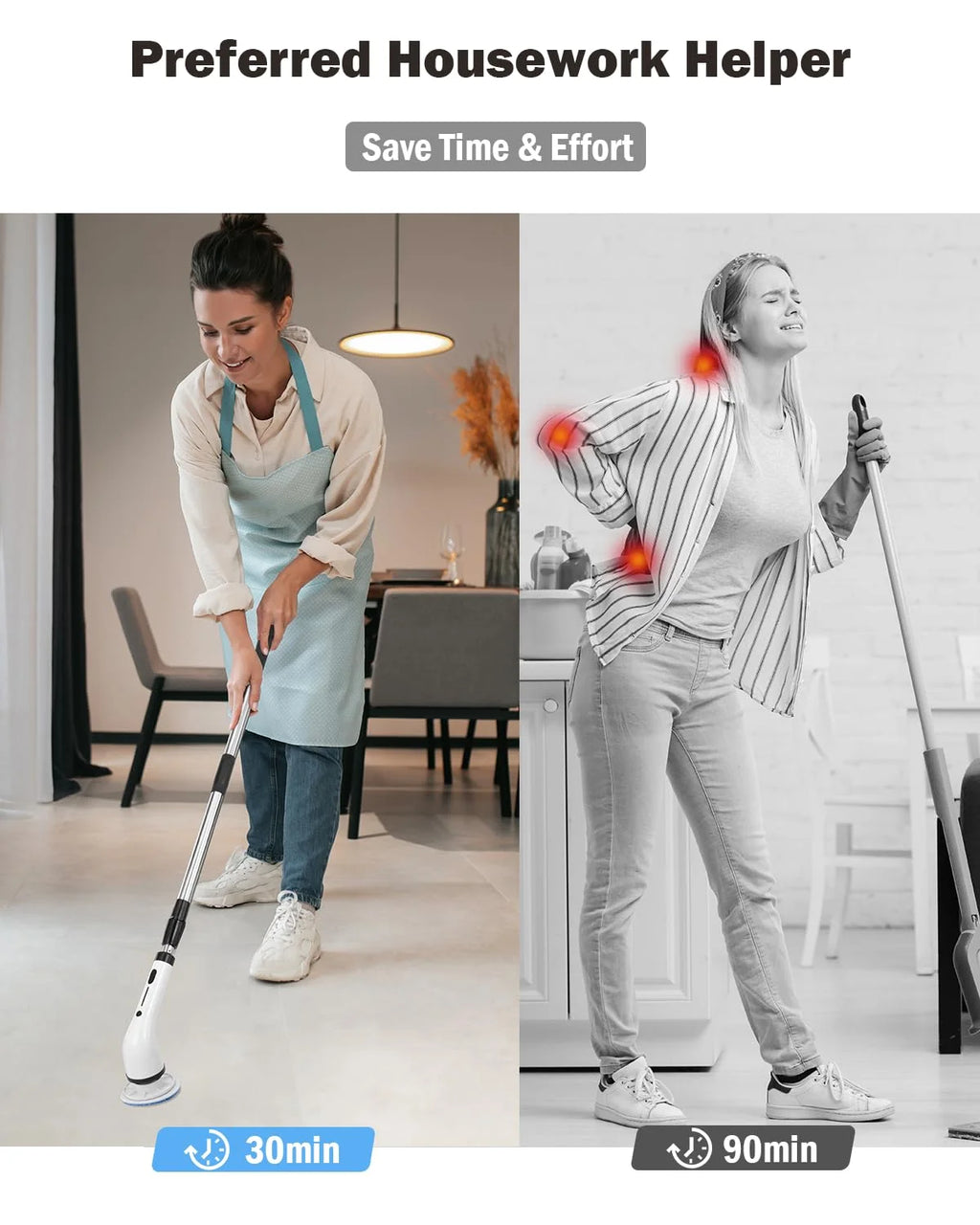 Cordless Electric Spin Scrubber with Long Handle 8 Replaceable Heads U434567
