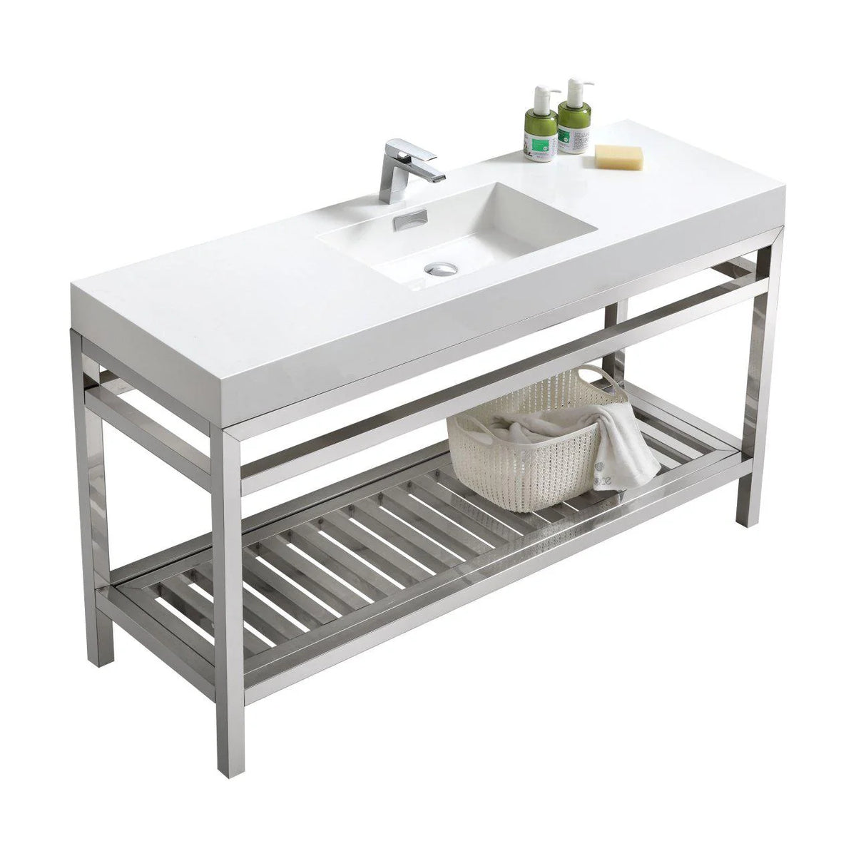60 in. Single Sink Stainless Steel Console with Acrylic Sink W95490