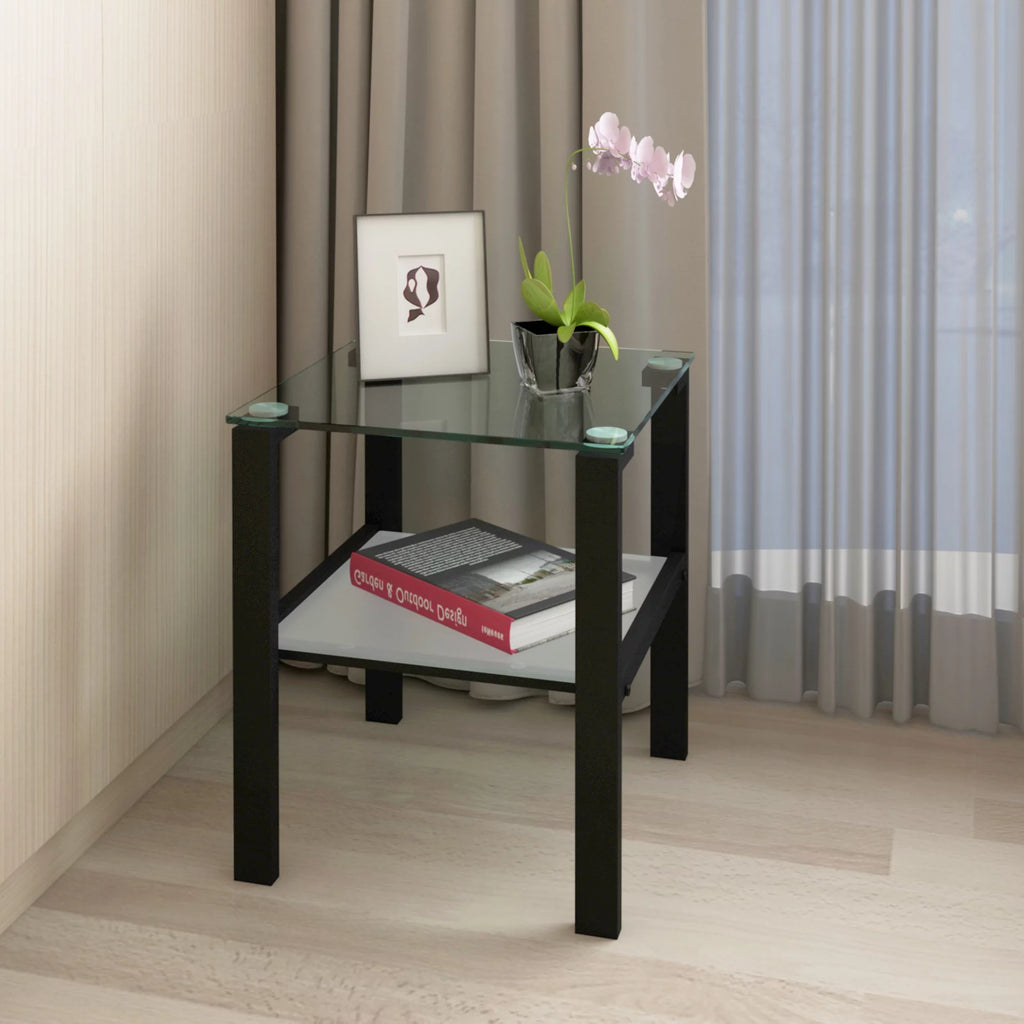 Set of 2 Tempered Glass Square Side Table Y542640