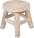 Whitewash Hand Carved Acacia Wood Decorative Stool T59982