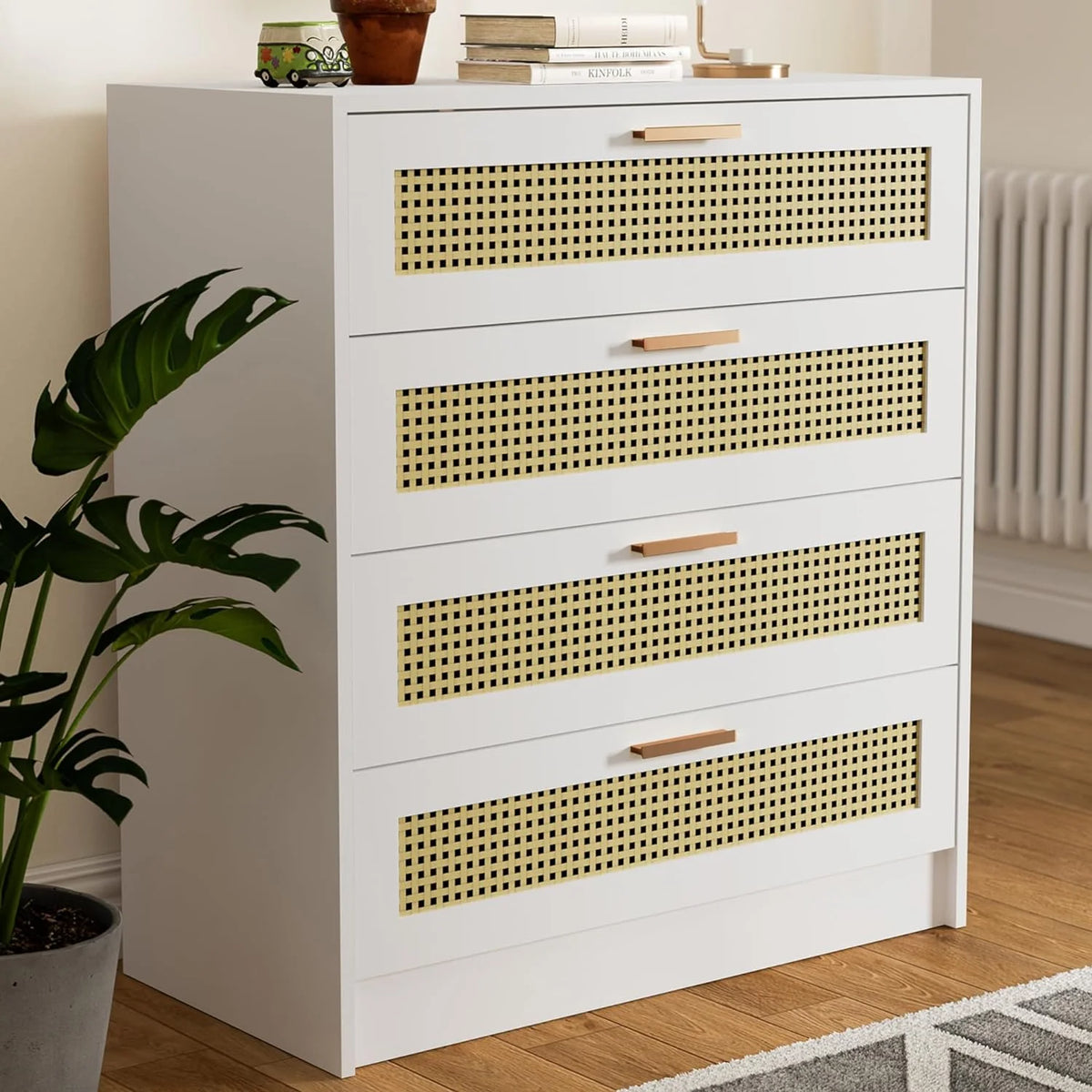 White 4 Drawer Wooden Dresser with Metal Handles K134