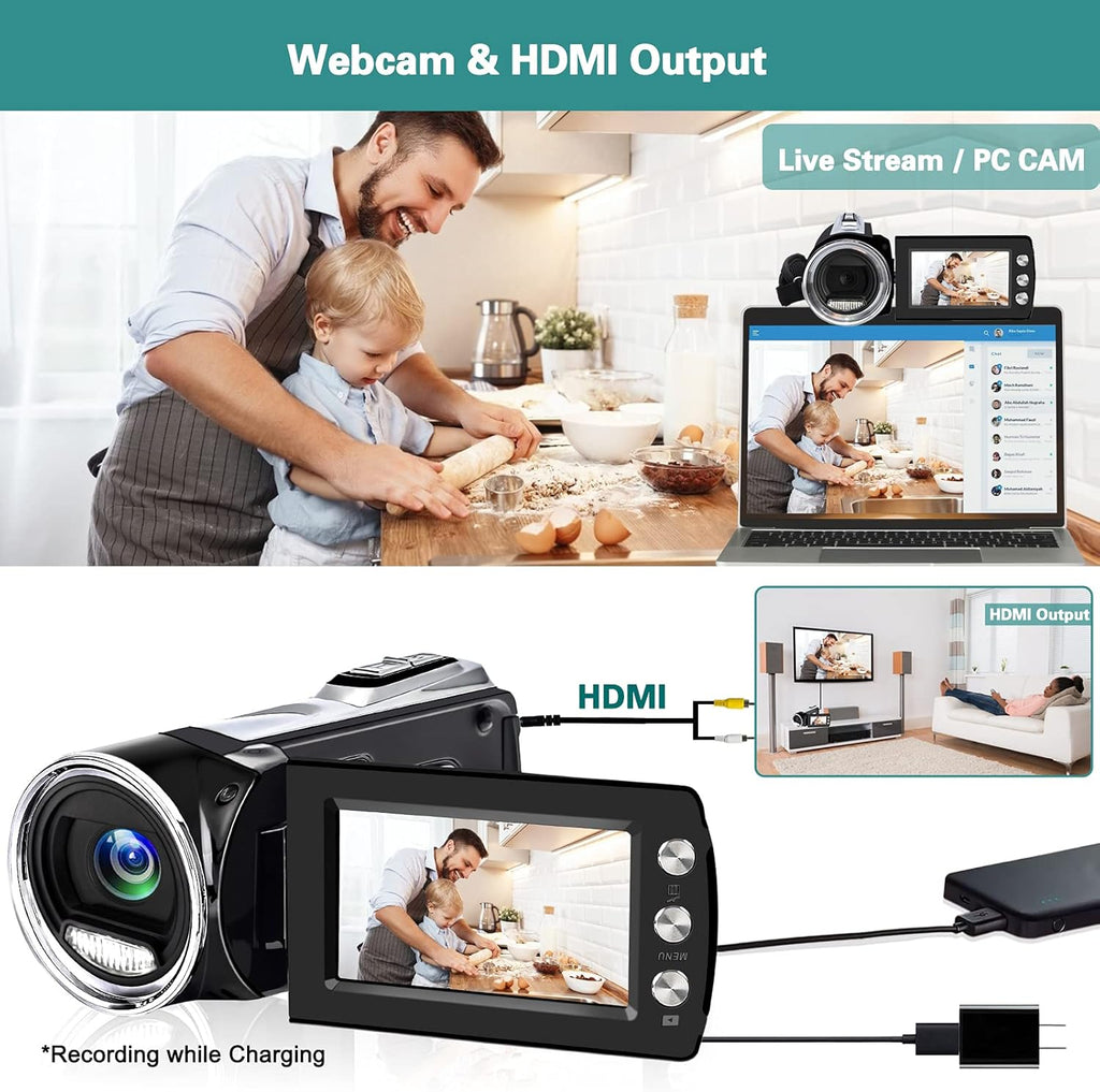FHD 1080p Vlogging Camera Recorder 2.7 Inch 270 Degree Rotation LCD Video Camera, Pack of 2 X78739