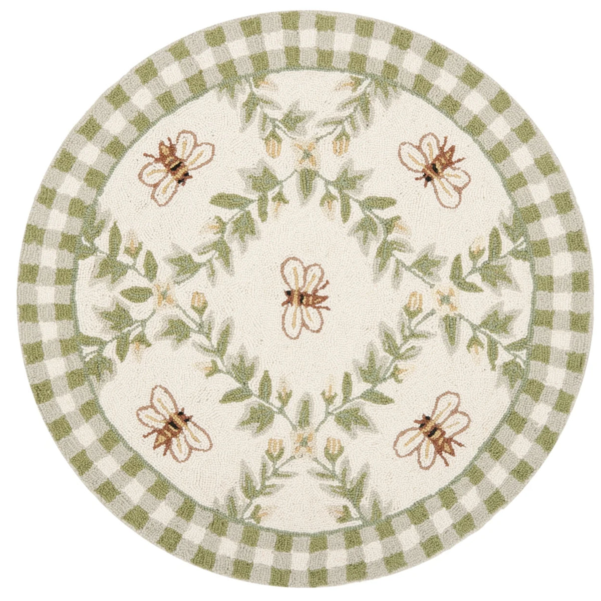 Ivory/Green Floral Wool Area Rug W321665