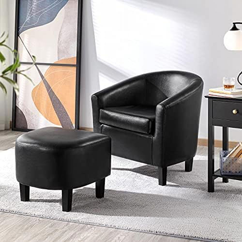 Black PU Leather Barrel Accent Chair with Ottoman Q38995