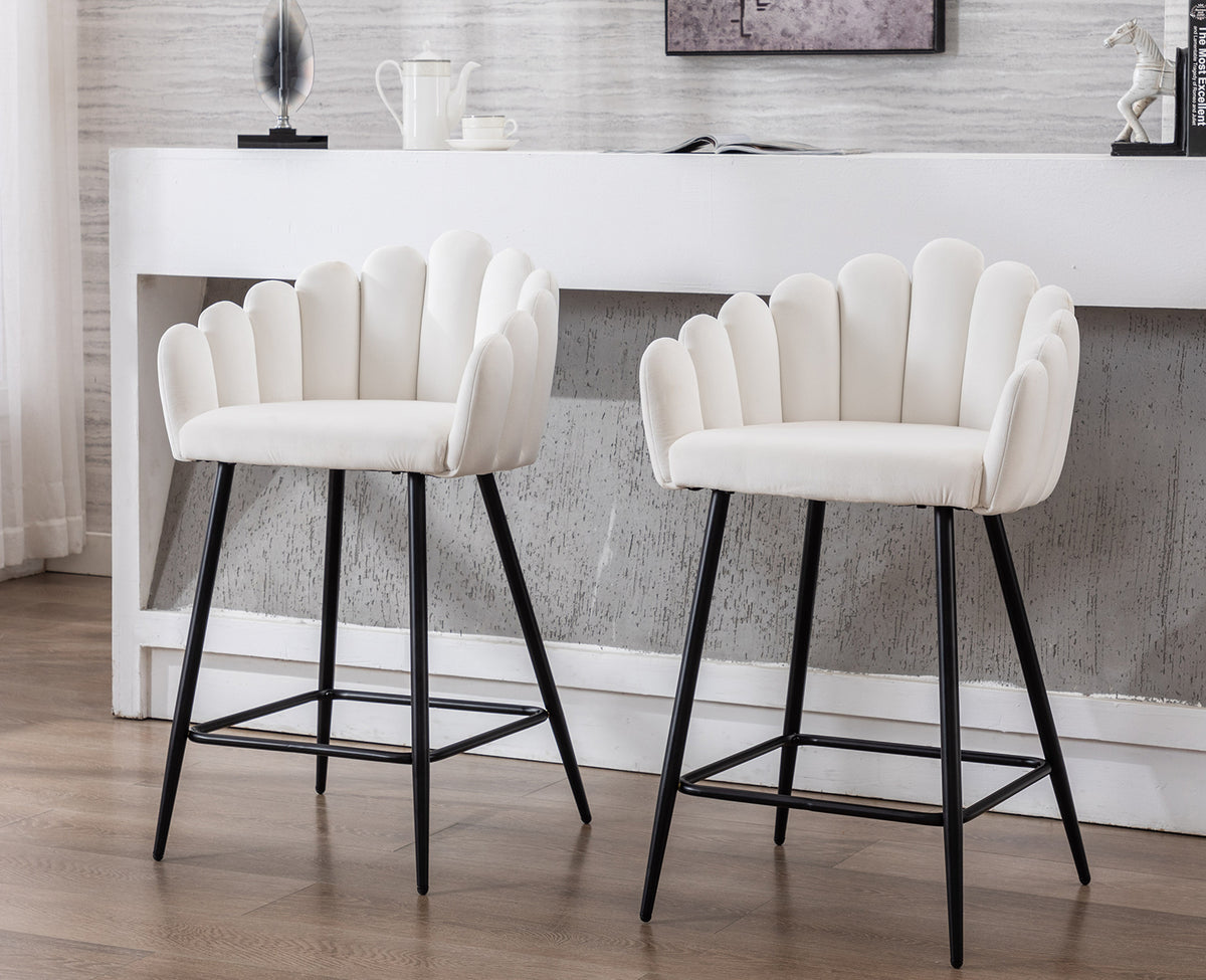 White Velvet Bar Stools Set of 2 with Metal Legs M502