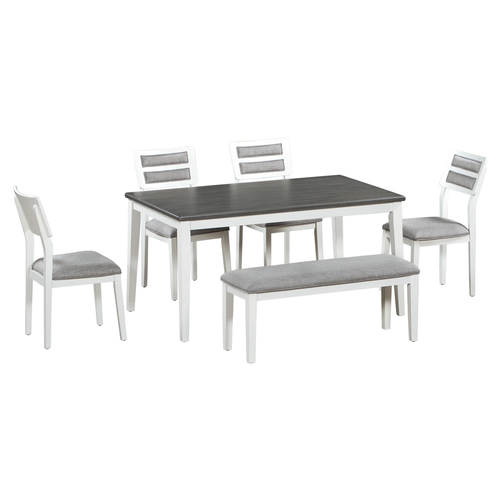 6 Piece Dining Table and Chair Set with 4 Upholstered Chairs and Bench L542
