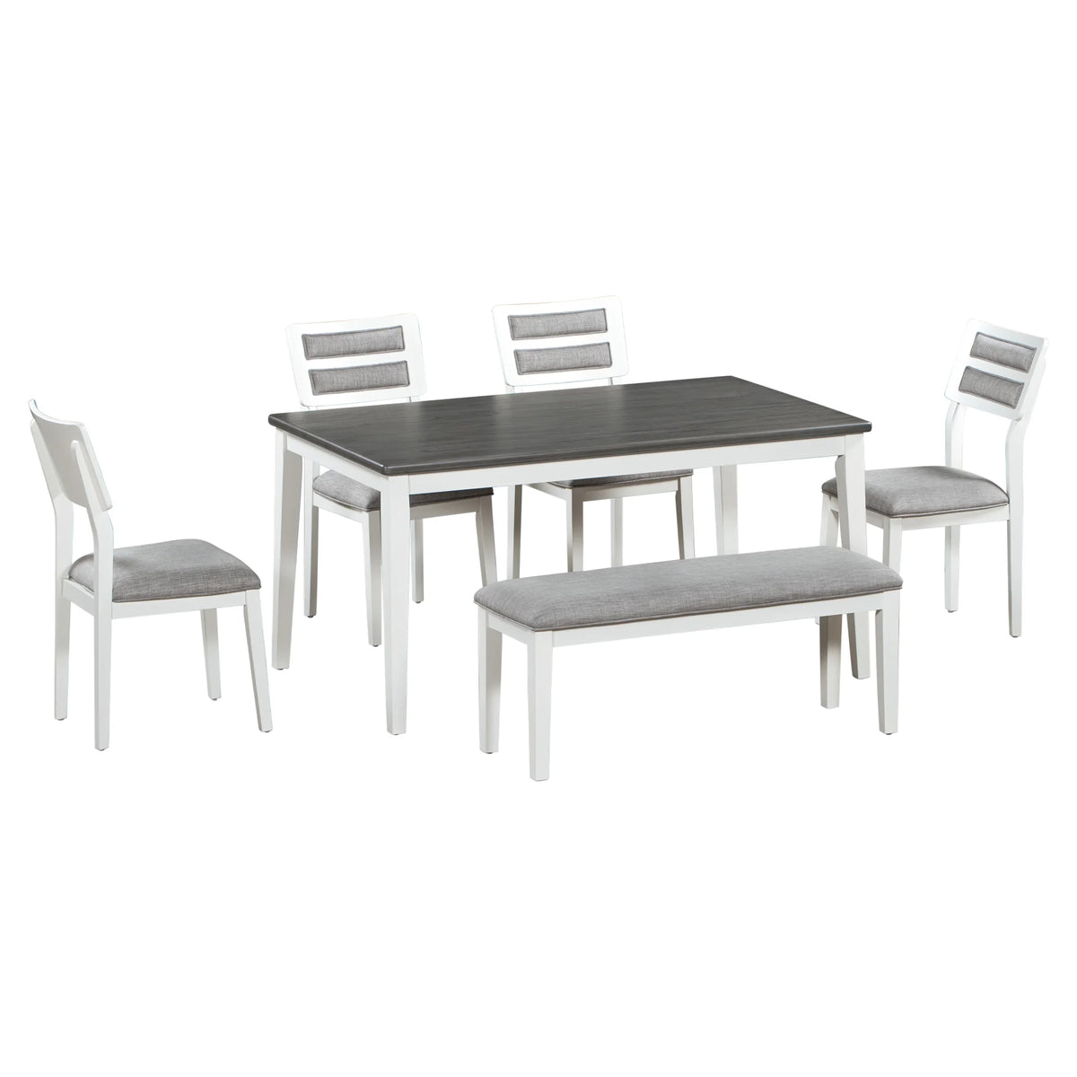 6 Piece Dining Table and Chair Set with 4 Upholstered Chairs and Bench L542