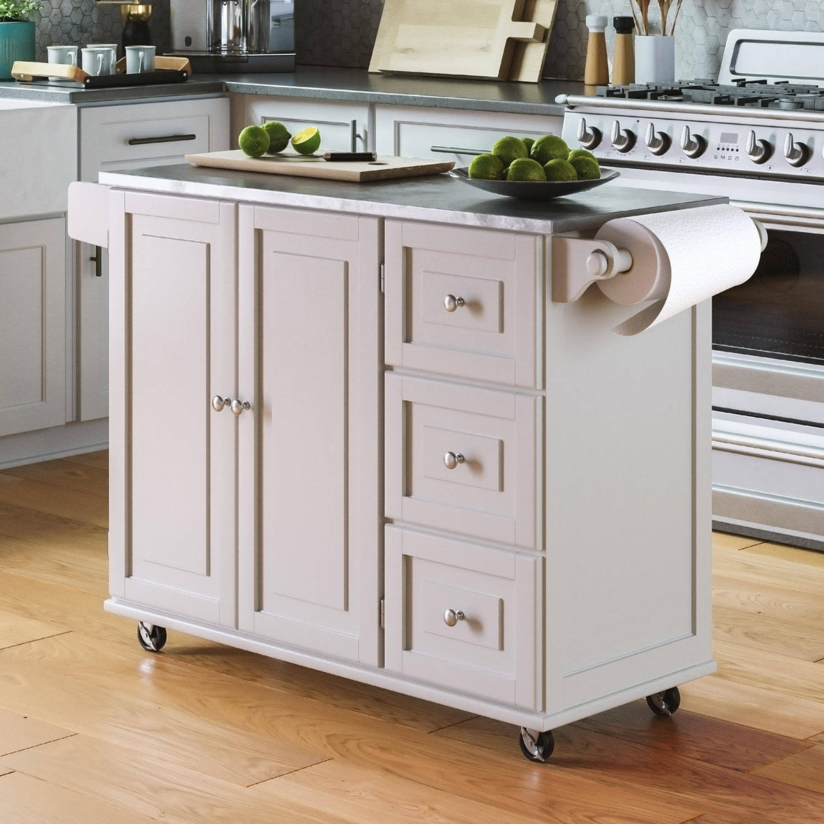 White Kitchen Cart with Stainless Steel Top Q41635