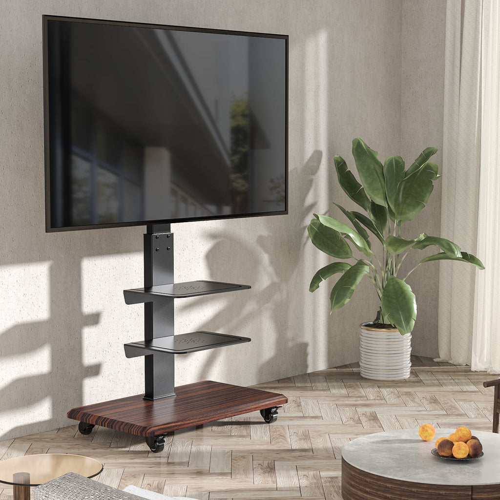 Black Rolling TV Stand with 3 Shelves V909