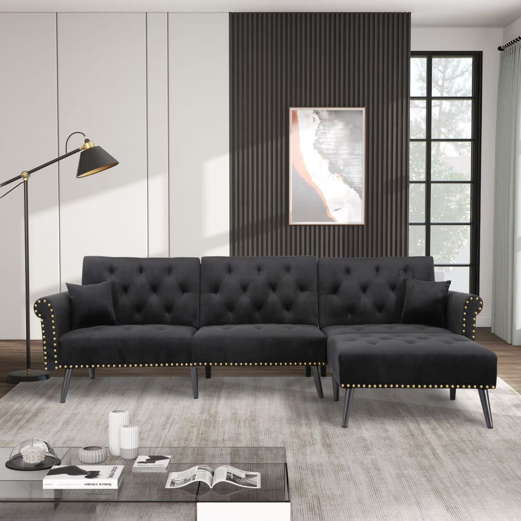 Velvet Convertible Sleeper Sectional Sofa Y311132