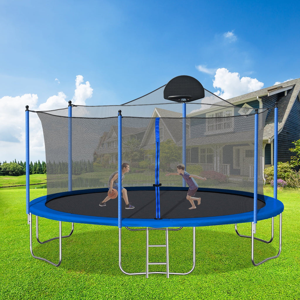 14 FT Trampoline with Safety Enclosure Net, Basketball Hoop and Ladder A666175