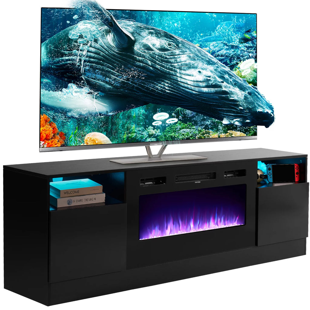 Black TV Stand with 36 Electric Fireplace D258