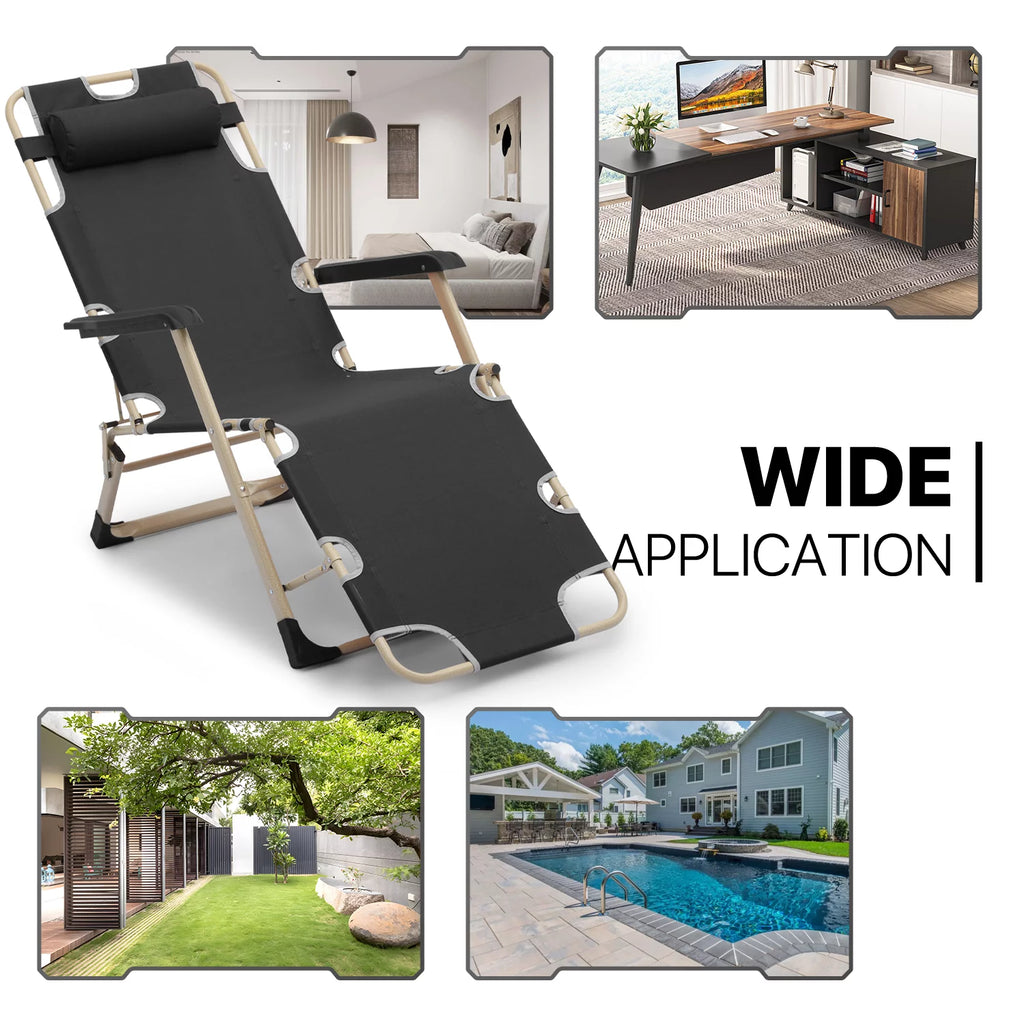 Set of 2 Black Folding Lounge Chair with Adjustable Headrest D3455