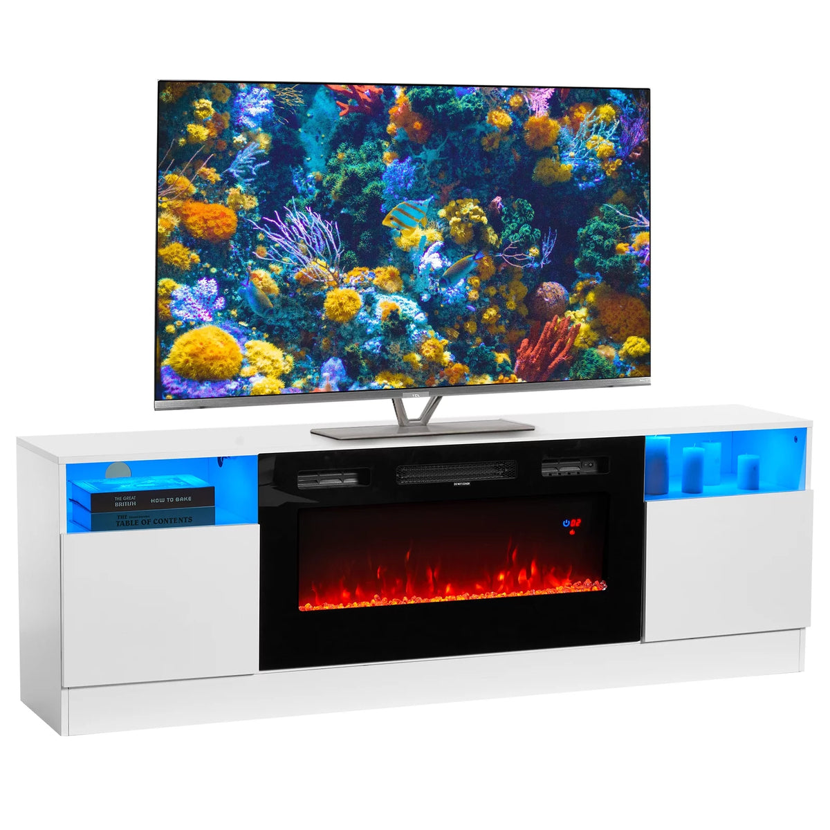 Black TV Stand with 36 Electric Fireplace D258