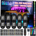 10-pods LED RGB Neon Underglow Wheel Well Lights Kit, Dual-Zone Interior Light Kit, Waterproof 12V, Pack of 2 H512921