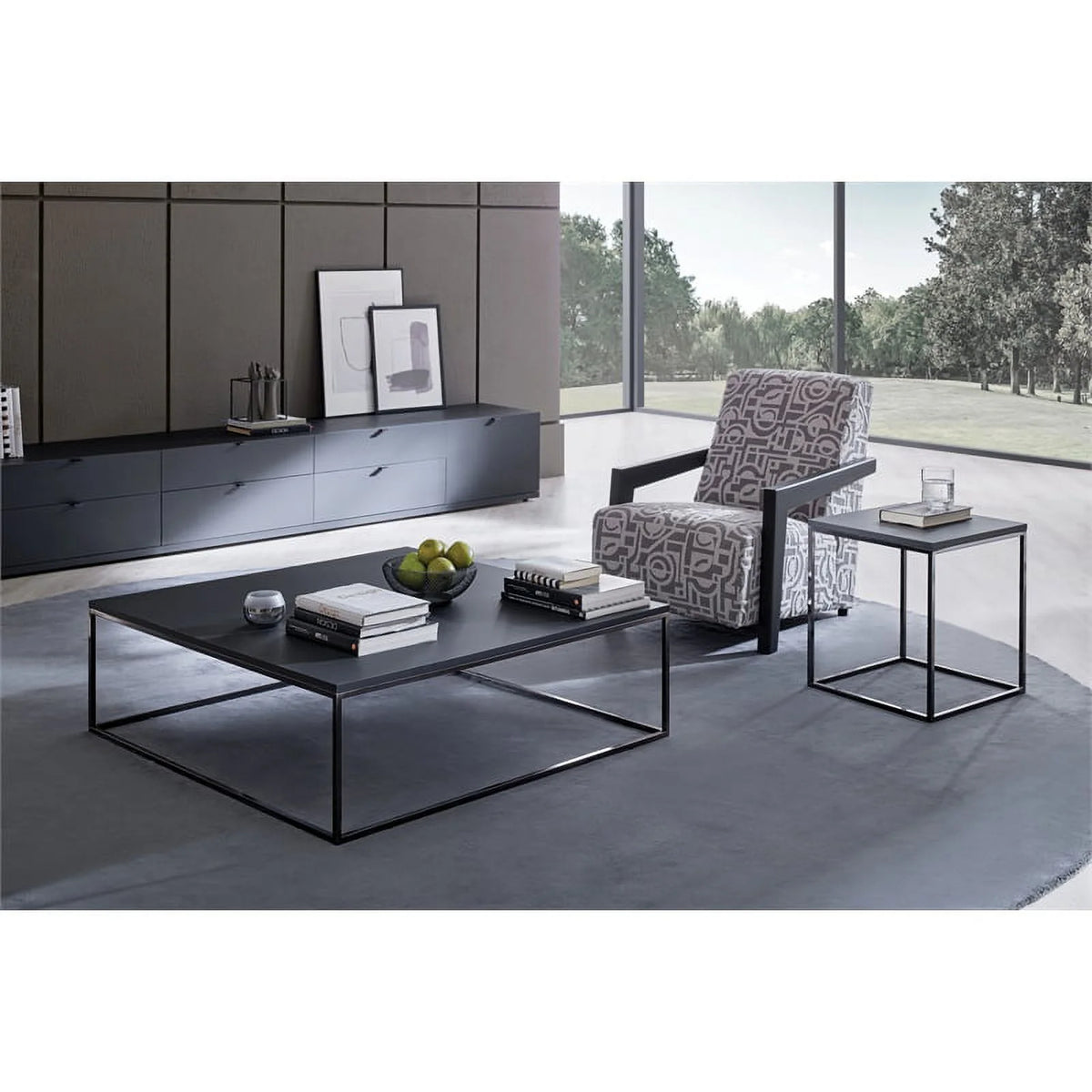 Black Engineered Wood & Metal Side Table O747033