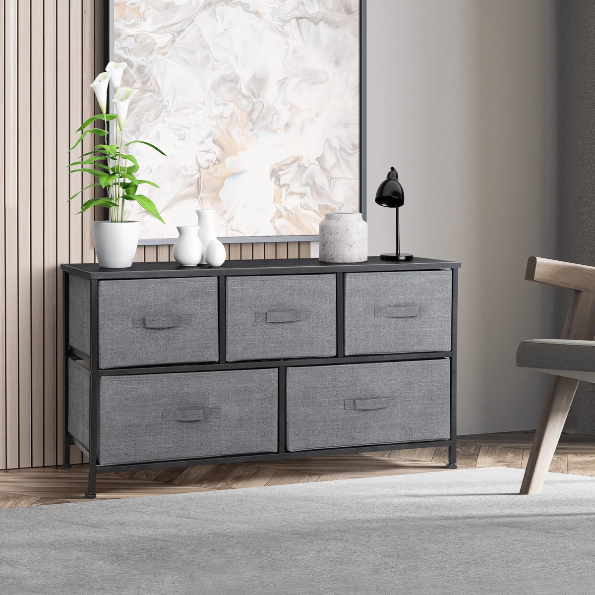 2 Tiers Steel Frame Wide Dresser Storage Tower Z398