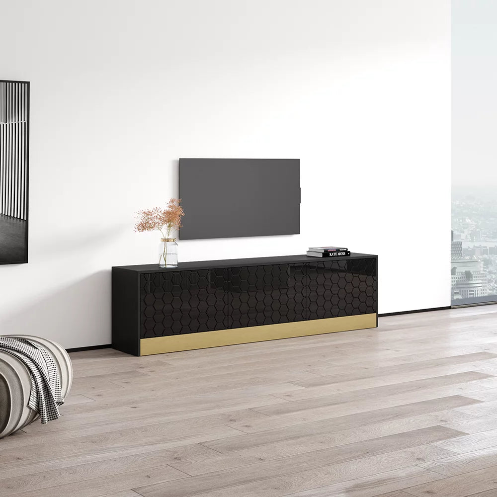 High Gloss TV Stand with Storage Cabinets O8961