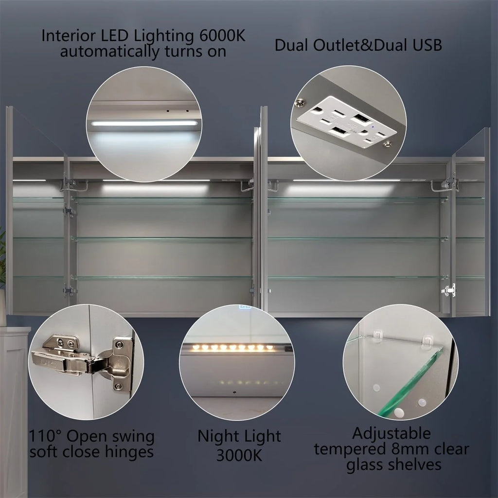72" W x 32" H Lighted Medicine Cabinet with Outlets and USBs X51058