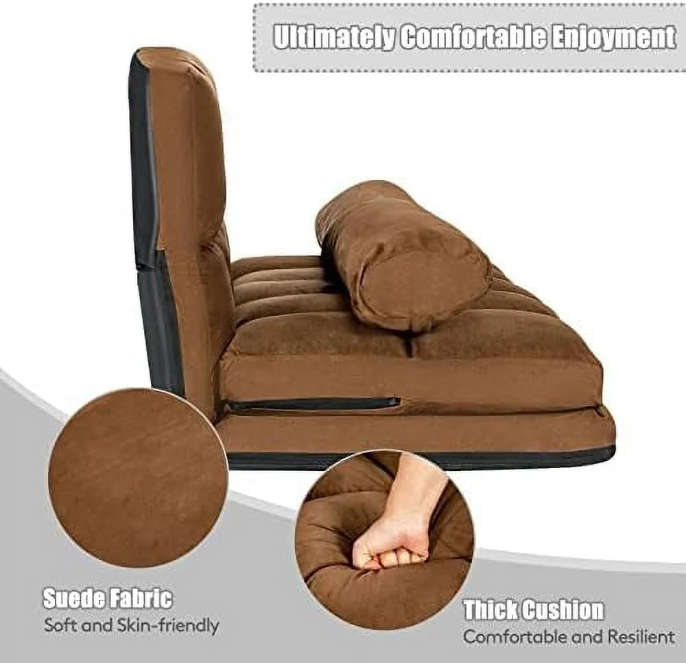Gray 6-Position Fabric Folding Sofa Bed with 2 Pillows H816