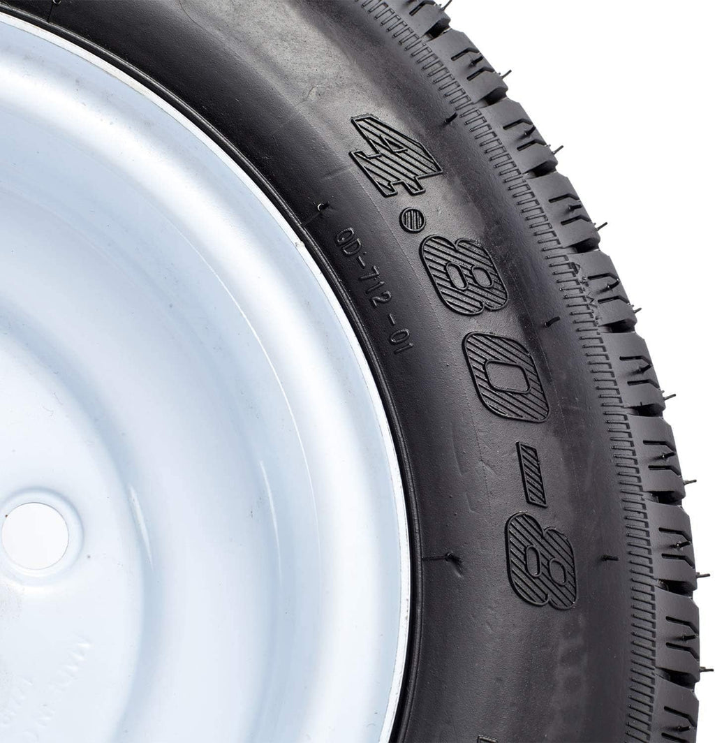 2PCS Trailer Tires & Rims 4.80-8 6PR 4 Lug on 4" Wheel White Spoke A820
