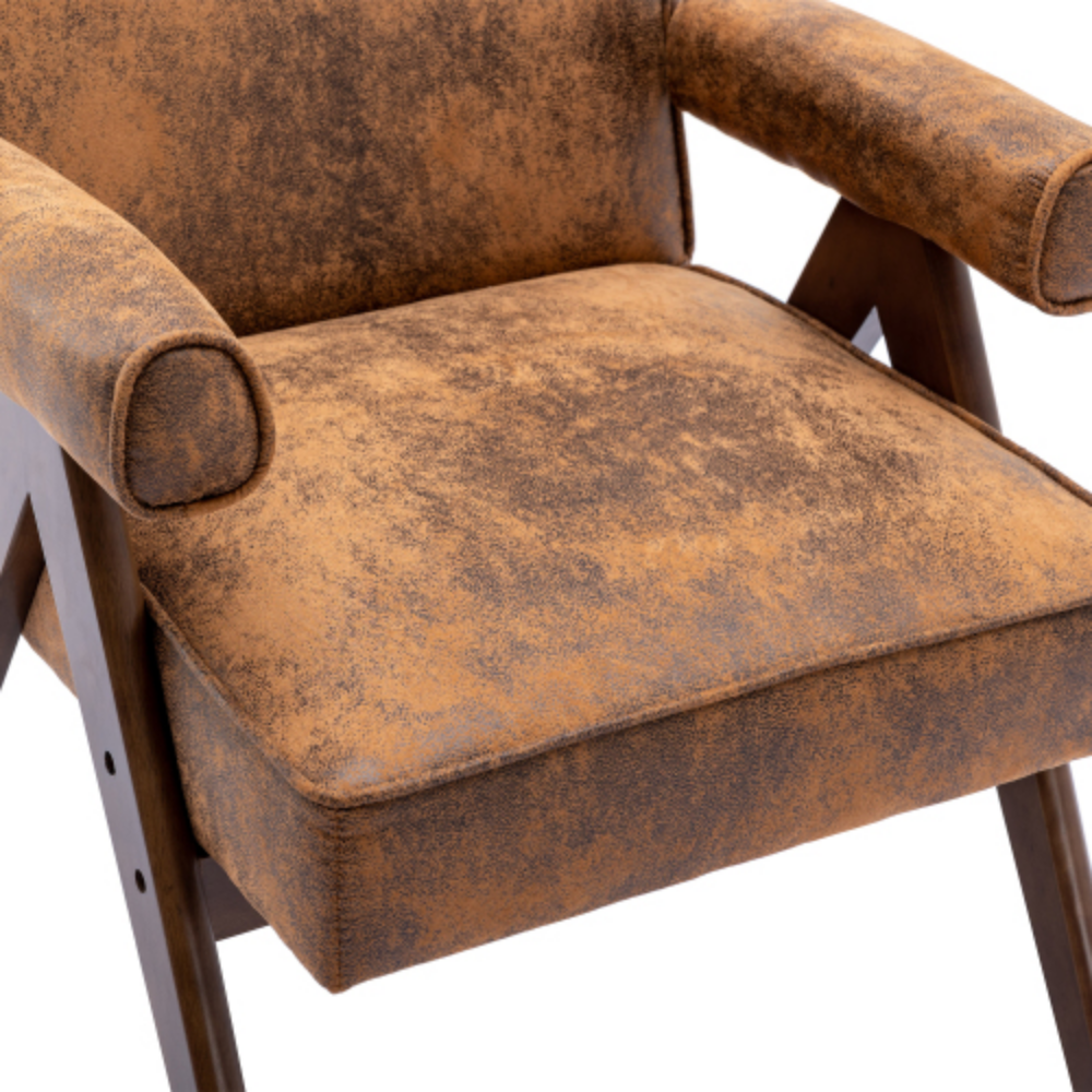 Mid-Century Modern Accent Chair with Solid Wood Armrest and Feet A53527
