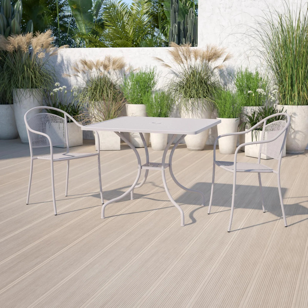Square Black Steel Patio Table with Umbrella Hole L333493