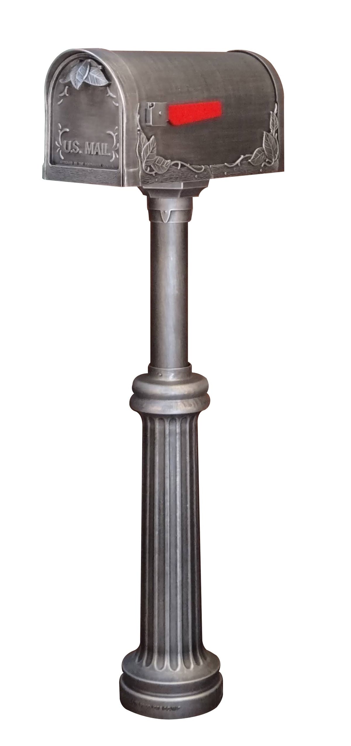 Swedish Silver Floral Curbside Mailbox with Surface Mount Mailbox Post S851