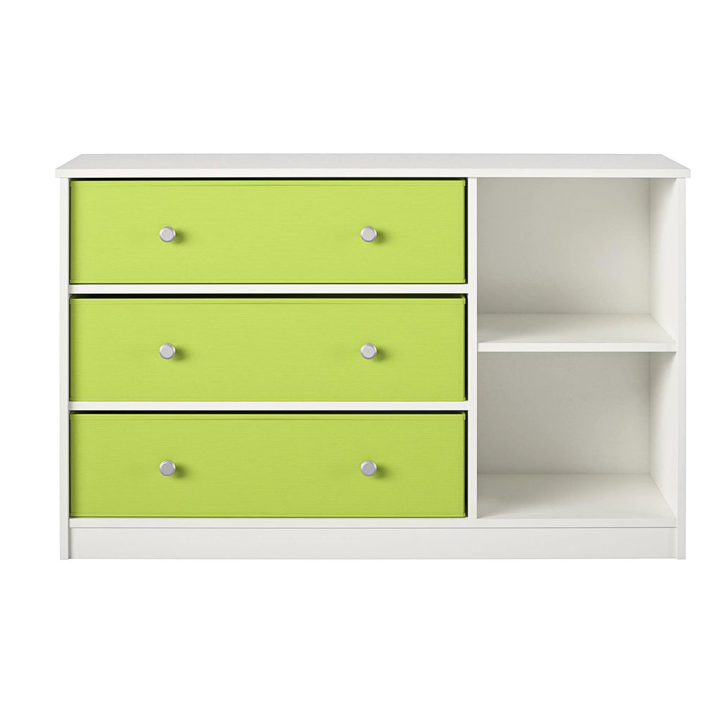 White Wide Dresser with 3 Fabric Bins B92625