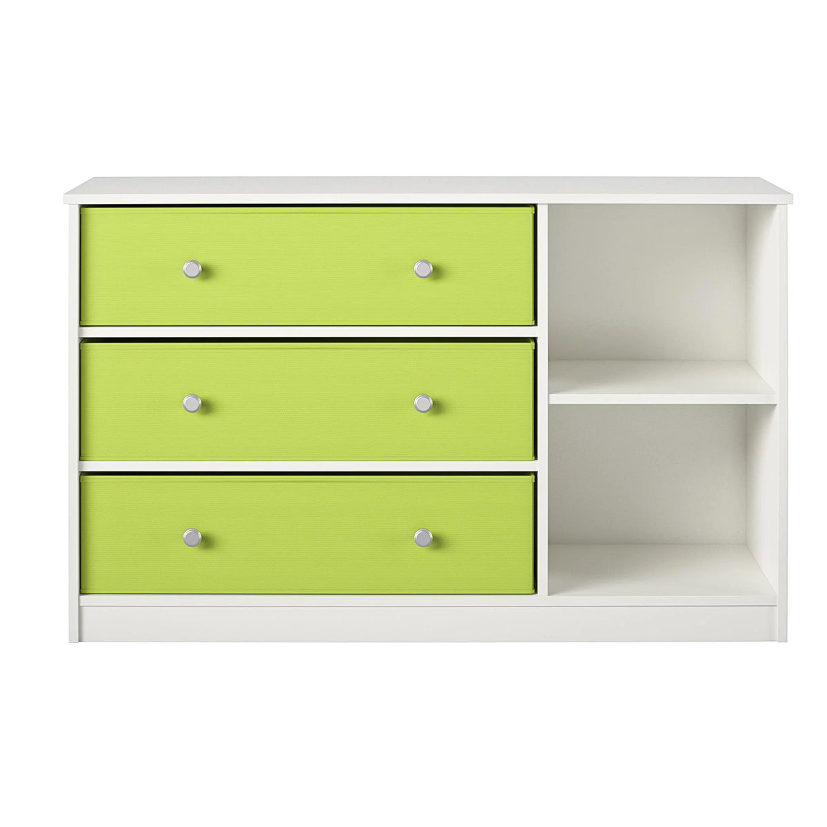 White Wide Dresser with 3 Fabric Bins B92625