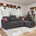 Dark Grey Upholstered L-Shaped Sectional Sofa with Cup Holders G609022