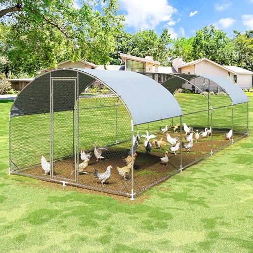 Large Metal Walk-in Galvanized Chicken Coop with Waterproof Cover A56993