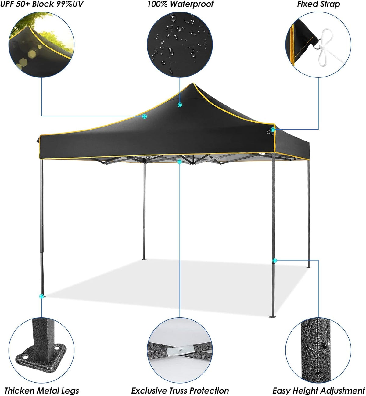 Pop Up Canopy Tent 10x10 Waterproof Portable Folding with Carry Bag (Black) V3572