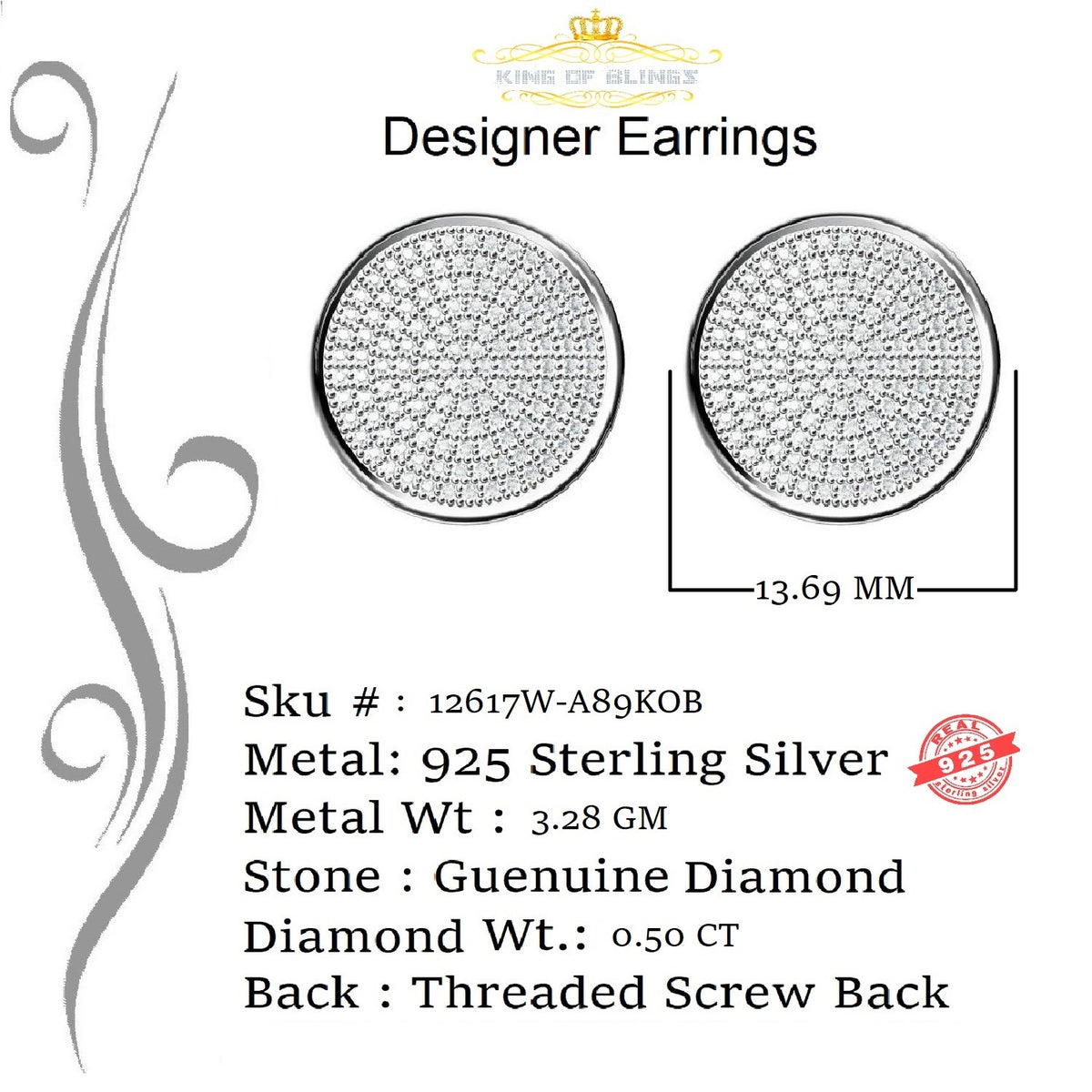 925 Sterling Silver White Hip Hop Stud Earrings N557319