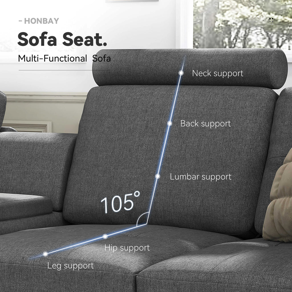 Dark Grey Upholstered L-Shaped Sectional Sofa with Cup Holders G609022