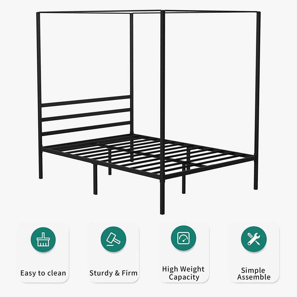 Metal Canopy Platform Bed with Headboard Black Full Size Y9920