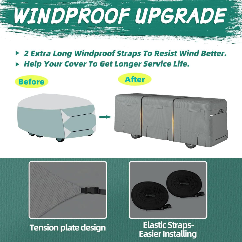 RV Cover for 31'-34' with 2Pcs Extra Straps & 6 Gutter Covers Grey G2714