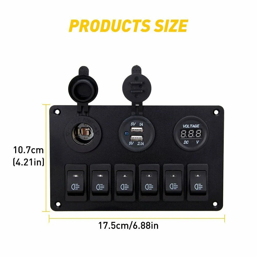 6 Gang Blue LED Rocker Switch Panel W2645